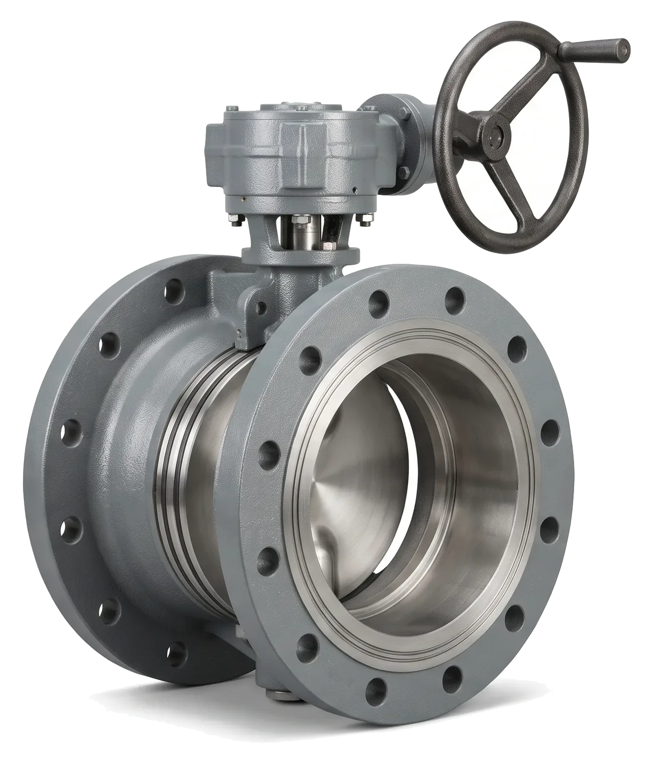 Double flanged butterfly valve with gear operator